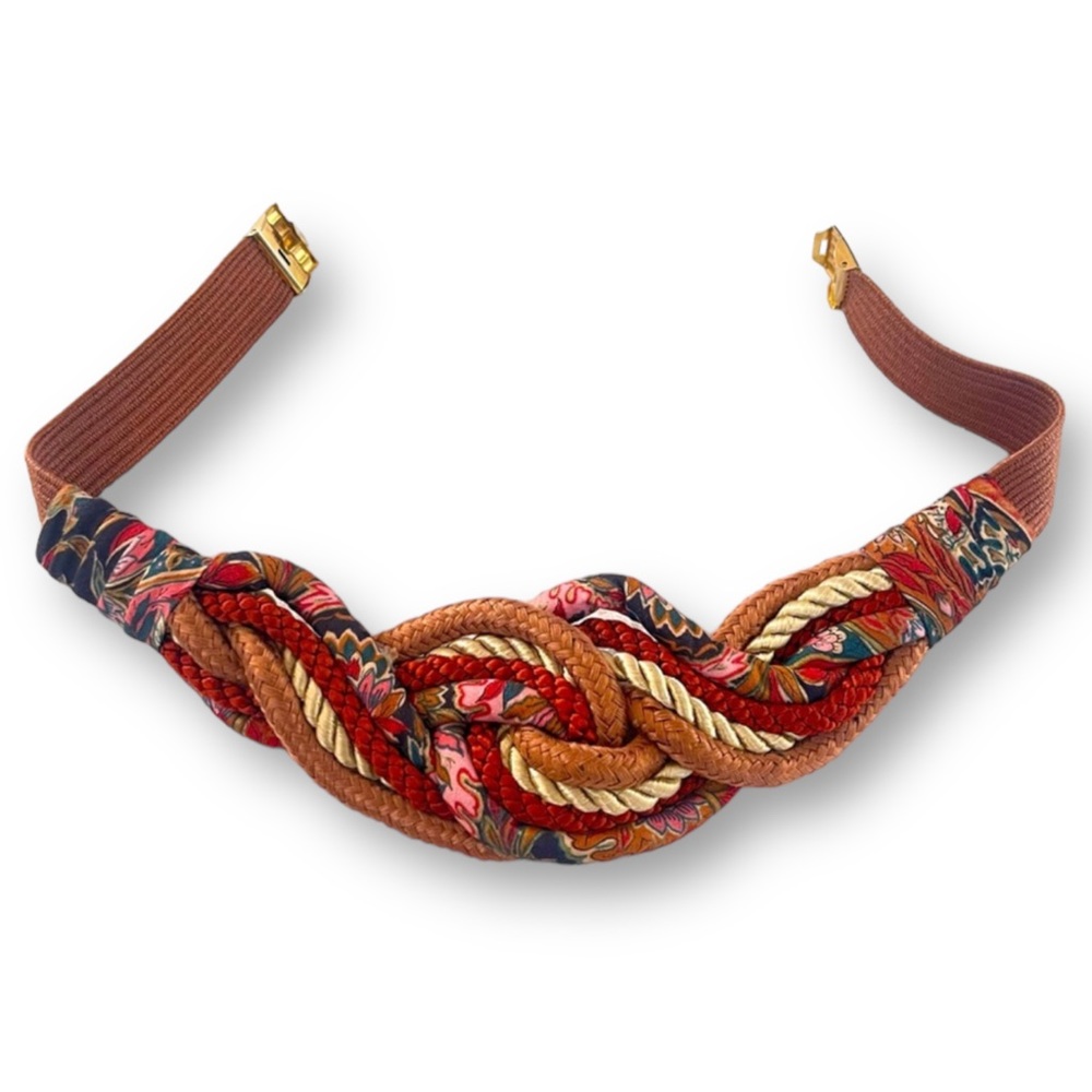 Vintage Leather Shop Braided Rope Waist Belt Mixed Fabric Boho 70s
